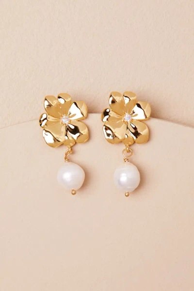 Frasier Sterling Geneva 14kt Gold Flower Pearl Drop Earrings