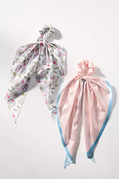 Frasier Sterling Italian Dinner Printed Satin Hair Scarf Scrunchies, Set Of 2