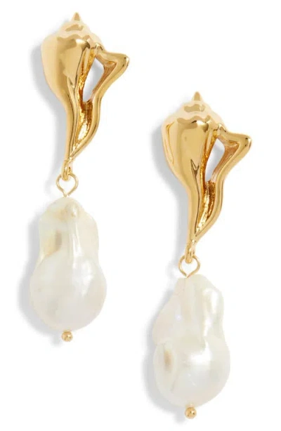 Frasier Sterling Nassau Pearl Drop Earrings In Gold