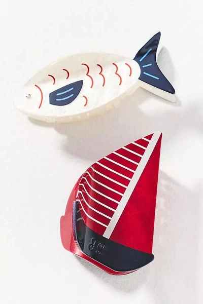 Frasier Sterling Nautical Claw Clips, Set Of 2 In Pattern