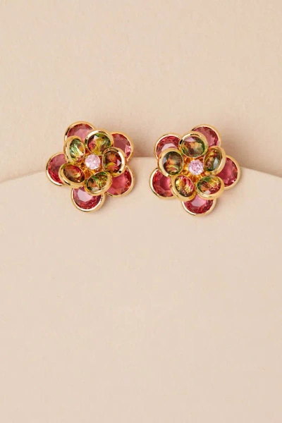 Frasier Sterling Petunia 14kt Gold Multi Rhinestone Flower Earrings