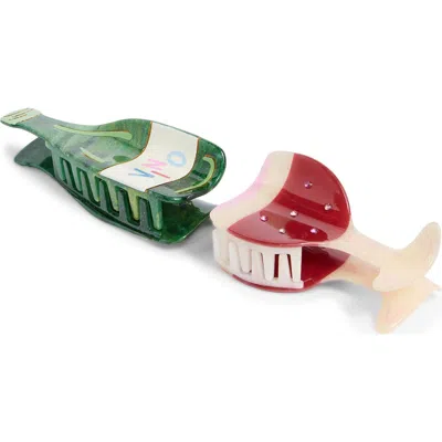 Frasier Sterling Portofino Bottle & Glass Claw Clip Set In Multi