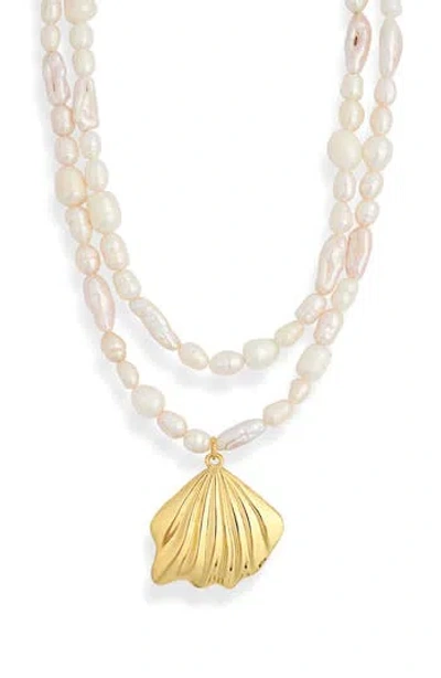 Frasier Sterling Tropea Freshwater Pearl Layered Necklace In Pattern