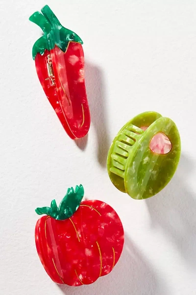 Frasier Sterling Veggie Icon Hair Claw Clips, Set Of 3 In Red