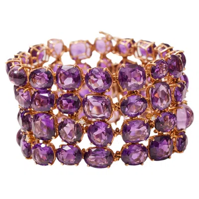 Pre-owned Fratelli Coppini Large Oor 18k Rose Gold Bracelet With Amethysts And Diamonds In Red