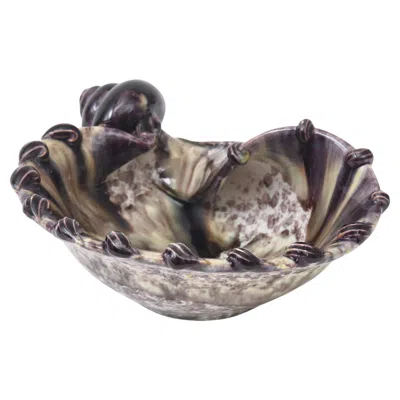 Pre-owned Fratelli Fanciullacci Mid Century Modern Glazed Ceramic Snail Bowl Purple, Champagne Off White 1960's
