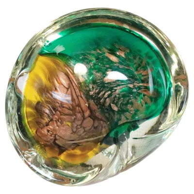 Pre-owned Fratelli Mid-century Murano Glass Bowl, Ashtray, Green Glitter, 1970s