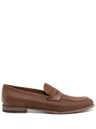 Fratelli Rossetti Interwoven Leather Loafers In Braun