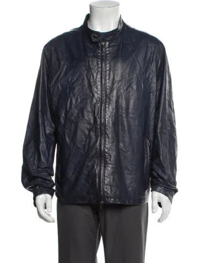 Pre-owned Fratelli Rossetti Lamb Leather Moto Jacket In Blue