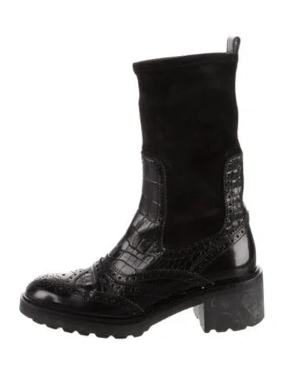 Pre-owned Fratelli Rossetti Leather Animal Print Moto Boots In Black