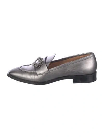 Pre-owned Fratelli Rossetti Leather Crystal Embellishments Loafers In Silver