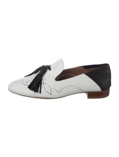 Pre-owned Fratelli Rossetti Leather Tweed Pattern Loafers In White