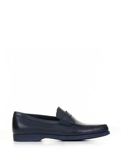 Fratelli Rossetti Navy Blue Leather Loafer In Black