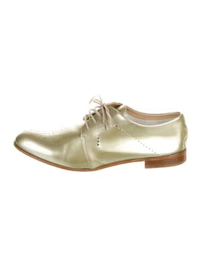 Pre-owned Fratelli Rossetti Patent Leather Lasercut Accents Oxfords In Gold