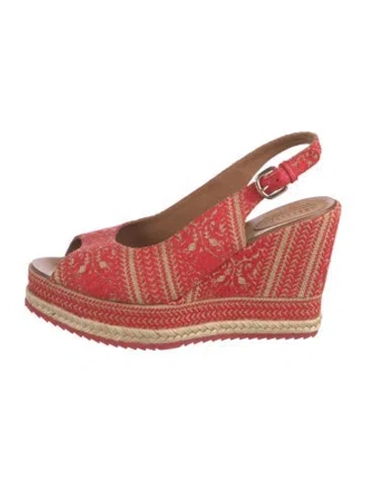 Pre-owned Fratelli Rossetti Patterned Slingback Pumps In Red
