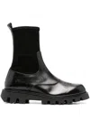 Fratelli Rossetti Leather Sidney Brogue Booties With Suede Sock Detail In Schwarz