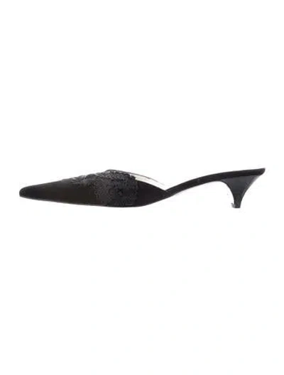 Pre-owned Fratelli Rossetti Suede Lace Pattern Mules In Black