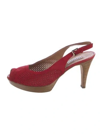 Pre-owned Fratelli Rossetti Suede Slingback Pumps In Red