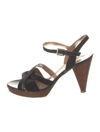 Pre-owned Fratelli Rossetti Suede Slingback Sandals In Black
