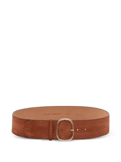 Fratelli Rossetti Topstitched Suede Belt In Brown