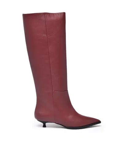 Fratelli Russo Red Leather Boots In Burgundy