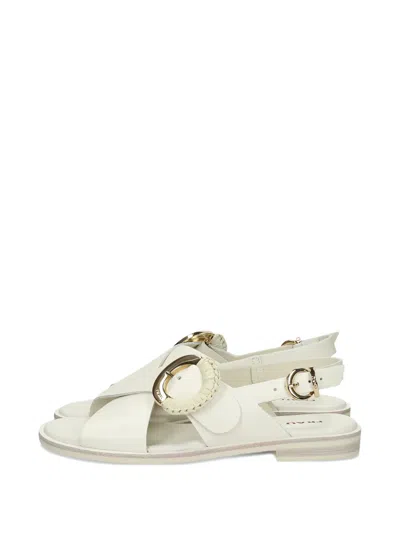 Frau Buckle-detail Leather Sandals In White