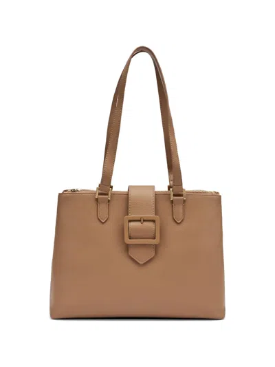 Frau Buckle-detail Pebbled Tote Bag In Purple