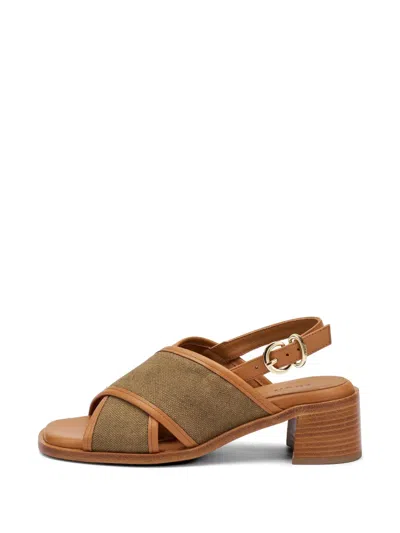Frau Crossover-strap Block-heel Sandals In Neutral