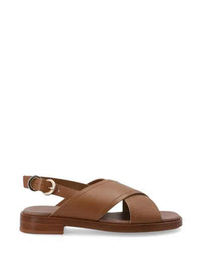 Frau Crossover-strap Buckled Sandals In Brown