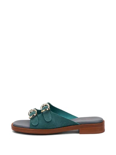 Frau Double-buckle Suede Sandals In Green