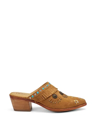 Frau Fringed Studded Mules In Brown