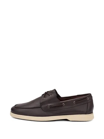 Frau Grained Leather Boat Shoes In Brown