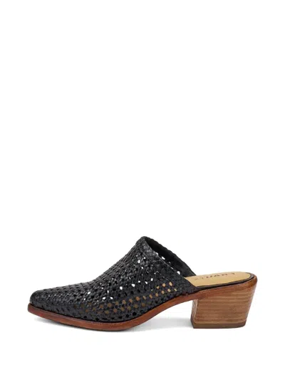 Frau Hand-woven Leather Mules In Black