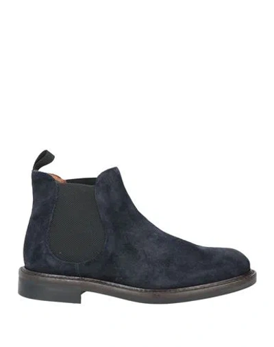 Frau Man Ankle Boots Midnight Blue Size 10 Leather, Elastic Fibres