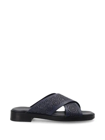 Frau Perforated Crossover Sandals In Black