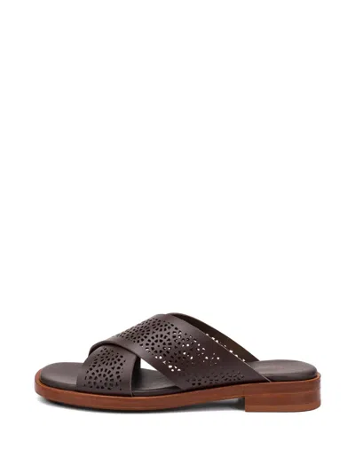 Frau Perforated-design Crossover Sandals In Brown