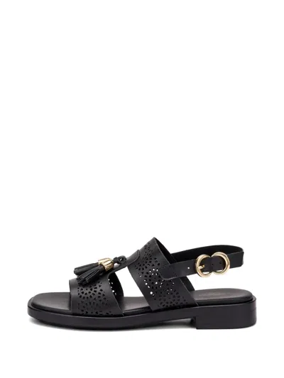 Frau Perforated-design Tassel-detail Sandals In Black