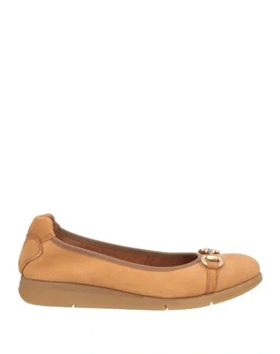 Frau Woman Ballet Flats Camel Size 7 Leather In Brown