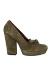 Frau Woman Loafers Military Green Size 7 Leather In Green