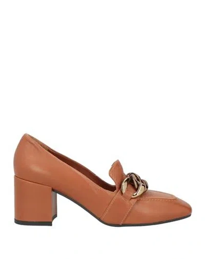 Frau Woman Loafers Tan Size 11 Leather In Brown