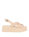 Frau Woman Sandals Beige Size 6 Leather In Beige