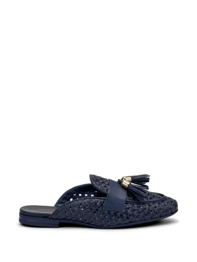 Frau Woven Tassel Flat Mules In Blue