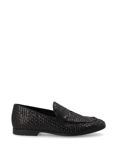 Frau Woven-leather Saddle Loafers In Black