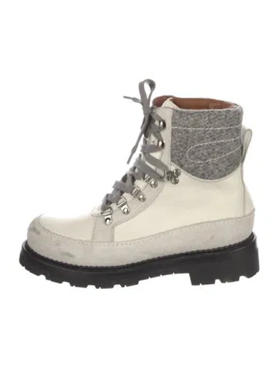 Pre-owned Frauenschuh Leather Colorblock Pattern Combat Boots In Neutral