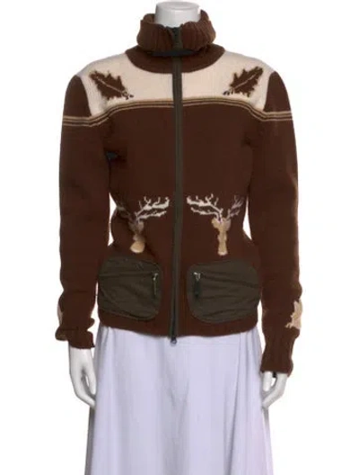 Pre-owned Frauenschuh Merino Wool Graphic Print Sweater In Brown
