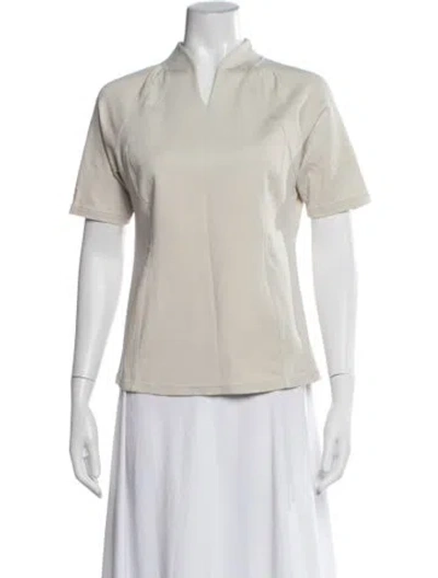Pre-owned Frauenschuh Mock Neck Short Sleeve Top In Neutrals
