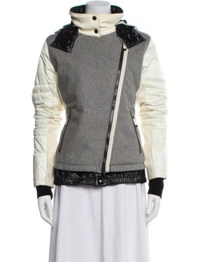 Pre-owned Frauenschuh Nylon Colorblock Pattern Biker Jacket In Gray