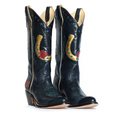 Fraulein Boot Company Women's Blue / Gold / Red Horse Girl Navy Blue Cowboy Boot In Blue/gold/red