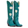 Fraulein Boot Company Women's Blue / Green / White San Antonio Rose Cowboy Boot In Teal In Blue/green/white