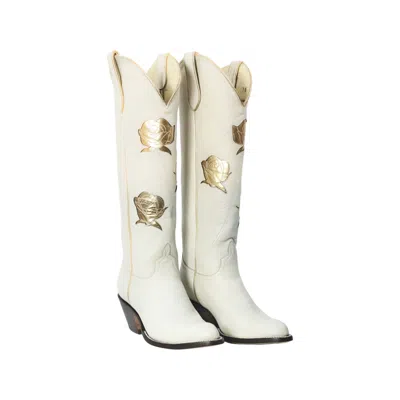 Fraulein Boot Company Women's White / Gold San Antonio Rose Cowboy Boot In Creme And Gold In White/gold